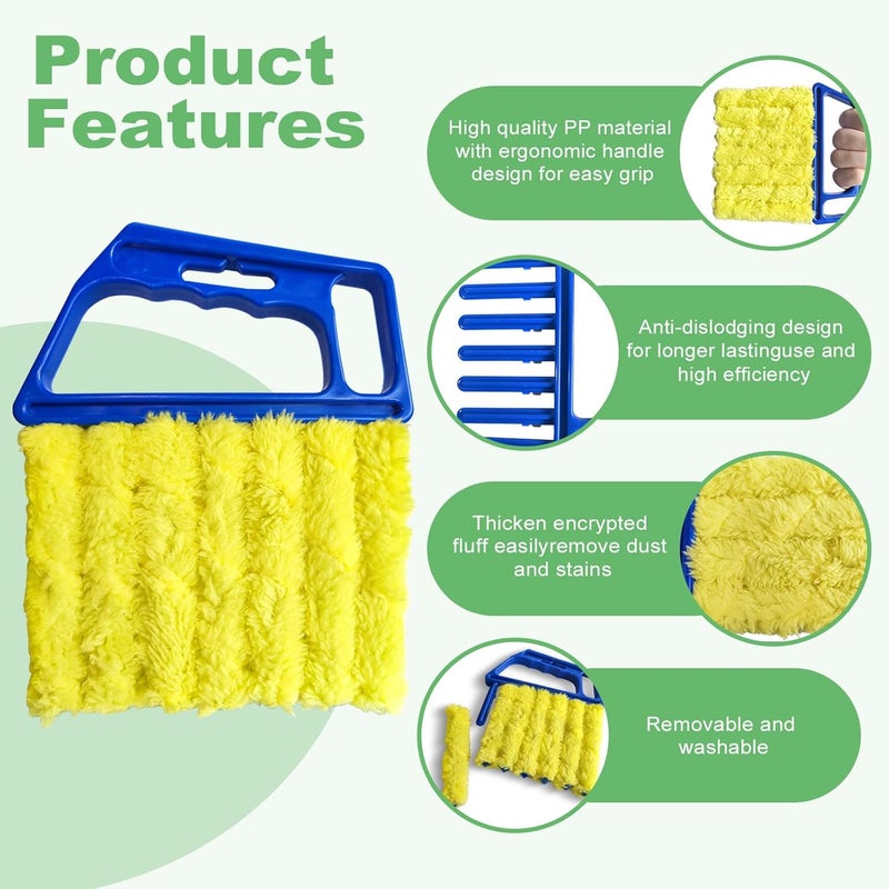 HAOHOMIO 4Pcs Blind Cleaner Duster Tool Set with 7-Finger & 3-Finger Brushes，Washable Multi-Surface Dusting Kit for Wood Blinds, Venetian Blinds, AC Vents, Car Vents, Shutters & Fans (Yellow+Green) - Image 3
